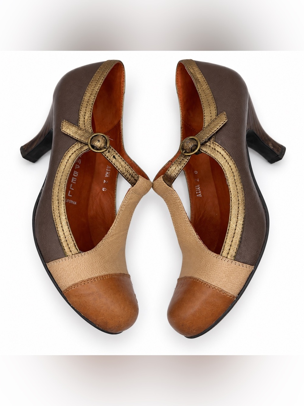 Jeffrey Campbell T-Strap Mary Jane Heels Pumps Brown Flared Heel Retro Size 8